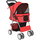 PawHut Foldable Pet Stroller with Removable Washable Pad and Storage Basket - Red-Strong steel frame and robust fabric folds compactly for easy transport 