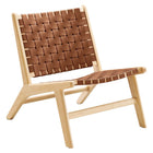 Modway - Saoirse Cuir Fauteuil lounge d’accent en bois - Brun naturel-Cuir tissé