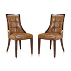 Manhattan Comfort Fifth Avenue 18.5" Traditional Faux Leather Upholstered Dining Chair - Saddle and Walnut - Set of 2-Traditional Dining Chair for Dining Room Use. Set of 2
