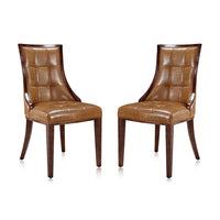 Manhattan Comfort Fifth Avenue 18.5" Traditional Faux Leather Upholstered Dining Chair - Saddle and Walnut - Set of 2-Traditional Dining Chair for Dining Room Use. Set of 2