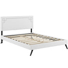 Modway Ruthie Vinyl Queen Platform Bed with Round Splayed Legs - White-Fine Vinyl Upholstery