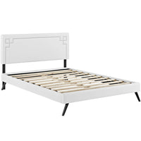 Modway Ruthie Vinyl Queen Platform Bed with Round Splayed Legs - White-Fine Vinyl Upholstery