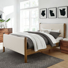 Modway Maven Queen Size Fabric Upholstered Platform Bed - Ivory Walnut-Heathered Weave Fabric