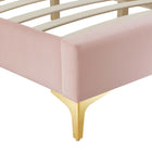 Modway - Sutton Performance Velvet Cadre de lit queen-lit, Rose-Poutre centrale renforcée et jambes de soutien