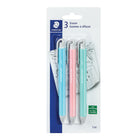 Staedtler - Gomme à effacer rétractable en PVC - couleurs assorties - paquet de 3-Bleu pastel, rose pastel et vert pastel, rétractable