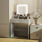 HOMCOM Makeup Vanity Desk with Mirror and Lights - 29.5" L x 15" W x 53.1" H - White-Large, copper-free mirror offers clear reflections 