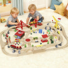 Qaba Kids Wooden Train Set - Multicoloured - Set of 133-Features a battery-powered train and working crane, adding dynamic action to playtime 