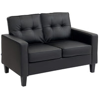 HOMCOM - Canapé 2 places 51 po en cuir PU avec accoudoirs et dossier capitonné - noir-Canapé de 51,4 po (130,5 cm) de large offrant un espace spacieux pour deux personnes sans se sentir à l'étroit 