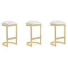Manhattan Comfort Aura 16.54" Modern Faux Leather Upholstered Bar Stool - White and Polished Brass - 3 Pack-Modern Backless Barstool Perfect for Elegant Bar and Kitchen Use. Set of 3