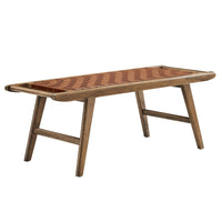 Modway Saoirse 47" Faux Leather Wood Bench - Walnut/Brown-Double Woven Leather