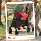 PawHut One-Click Foldable Pet Stroller with Shock Absorber - Red-Front universal EVA wheels and rear directional EVA wheels with brakes 