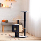 PawHut - arbre à chat en bois 47 po, tour condo avec poteau à griffer, balle jouet - noir-Coussins doux pour des siestes confortables 