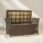 Outsunny - Banc de rangement en osier 2-en-1 pour patio avec poignées et coussin, beige-Charnières sur le siège, permettant d’ouvrir facilement et de placer des objets à l’intérieur  