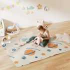 Qaba Baby Play Mat 77" L x 69" W - Extra Large Double Sided Foldable Crawling Mat, Astronaut & Planet Theme-Made from XPE, safe for crawling and playtime 