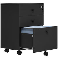 HOMCOM 3-Drawer Filing Cabinet with Lock, Mobile - Black-Two small top drawers and a large bottom drawer organize files
