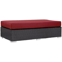 Modway Convene Outdoor Patio Fabric Rectangle Ottoman - Espresso/Red-Synthetic Rattan Weave
