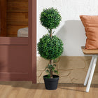 HOMCOM 36" Artificial Boxwood Topiary Ball Trees in Pot - Green - 2 Pack-Includes faux grass, moss, and cement soil for added realism 