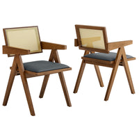 Modway - Thera Canne en cuir végane Fauteuils de salle à manger Ensemble de 2 - Noir noyer-Ensemble de 2 fauteuils de salle à manger