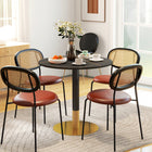 HOMCOM Round Dining Table with Faux Marble Top for Kitchen - Black-Non-slip foot pad maintains stability and prevents floor scratches