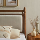 Modway Leni Twin Size Wood Platform Bed Frame - Walnut Heathered Ivory-Faux Leather Straps