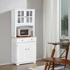 HOMCOM 67" H Coastal Kitchen Buffet and Hutch Cabinet - White-Perfect for your kitchen, dining room and living room 
