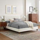Modway - Yasmine Lit plateforme complet en velours haute performance avec capitonnage vertical et pieds en bois et Manchons en métal doré - Blanc-Capacité de poids du cadre du lit : 800 lb