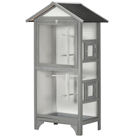 PawHut 62" H Large Wooden Bird Cage - Light Grey-Compact vertical design ensures multiple birds can live comfortably 
