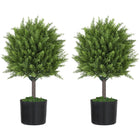 HOMCOM 21.7" Decorative Artificial Plants for Home - Green - 2 Pack-Two artificial cedar topiary trees enhance home aesthetics 