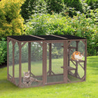 PawHut 71" L Catio Outdoor Cat Enclosure - Camel-Sturdy wooden frame structure for a protected environment 