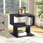 HOMCOM Side Table with Storage - Black-Color: Black 