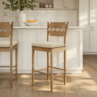 Modway - Jax Bois de chêne Tabouret de bar avec dossier ondulé en rasoir et coussin in Lin de chêne usé-Coussin de siège en tissu