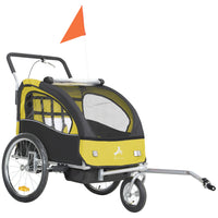 Aosom - Remorque de vélo 2-en-1 pour enfants, poussette bébé pliable - jaune-Cadre en acier robuste assurant la stabilité et la sécurité de la structure 