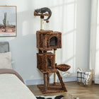PawHut - Arbre à chat 63 po avec poteaux à griffer en sisal, condos - motif léopard-Plateforme supérieure en forme d’oreilles de chat avec une balle suspendue offrant un poste d’observation ludique 