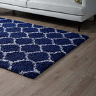 Modway Solvea Moroccan Trellis Shag Area Rug - 5 ft W x 8 ft L - Navy/Ivory-100% Polypropylene