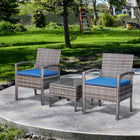 Outsunny 3-Pieces Wicker Patio Furniture Set with Coffee Table & Cushions - Blue-2 armchairs and 1 side table set make a great addition to your outdoor patio or deck    