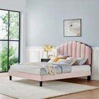 Modway Daisy Performance Velvet Full Platform Bed - Pink-Channel Tufted Headboard