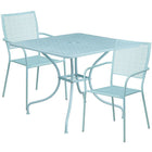 Flash Furniture Commercial Grade 35.5" Square Indoor-Outdoor Steel Patio Table Set with 2 Square Back Chairs - Sky Blue-Set Includes Table and 2 Chairs