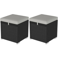 Outsunny 2 Pieces Wicker Outdoor Ottoman with Storage - Light Grey-Set of two outdoor ottomans, with hidden storage space