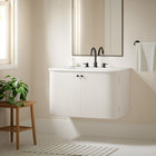 Modway - Zia Fixation murale de 30" Meuble de salle de bain avec lavabo en marbre - Ivoire-Trous de robinet étendus de 8"