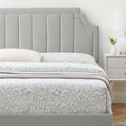 Modway Sienna Performance Velvet Full Platform Bed with Black Wood Legs - Light Grey-Wood Slat Support System