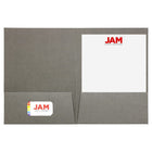 JAM Paper 2 Pocket Linen Folders, Gray, 50 Pack-Card Holder and Interior Pockets