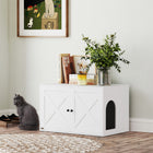 PawHut Hidden Cat Litter Box Enclosure with Doors - White-Conceals litter box provides cat privacy 