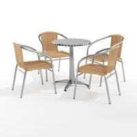 Flash Furniture 23.5'' Round Aluminum Indoor-Outdoor Table with 4 Beige Rattan Chairs (TLH-ALUM-24RD-020BGECHR4-GG)-Aluminum, Beige