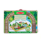 Melissa & Doug, Chemin de fer à emmener partout avec 17 pièces en bois, 3 trains, véhicule, pièces de jeu, pont -Installez un pont, un tunnel de montagne avec une télécabine qui se hisse jusqu'au sommet, des bâtiments, des arbres, des animaux et un panneau de passage à niveau