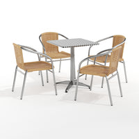 Flash Furniture 23.5'' Square Aluminum Indoor-Outdoor Table with 4 Beige Rattan Chairs (TLH-ALUM-24SQ-020BGECHR4-GG)-Aluminum, Plastic, Rattan, Stainless Steel