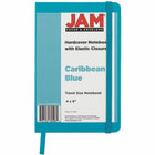 JAM Paper Hardcover Notebook With Elastic - Travel Journal - 4" x 6" - Caribbean Blue - 70 Lined Sheets-Size: Travel (4 x 6 inches) . Fits easily in bags, backpacks, and brief cases.