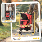 PawHut Deluxe 3-Wheel Pet Stroller with Brake, Canopy and Cupholders - Red-Breathable mesh windows keep pets cool and comfortable 