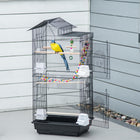 PawHut 39" H Bird Cage with Ladder, Swing, Toys and Perches - Black-Tall height accommodates various bird sizes comfortably 