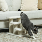 PawHut 18" 3-Tier Pet Stairs with Carpeted Scratching Post - Beige-Stable and wear-resistant particle board and Berber fleece for long-lasting durability 