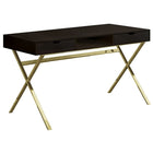Monarch Specialties 7210 48" Computer Desk - Espresso/Gold Metal-Perfect multi-use computer desk for all laptop or tablets; easy maintainable surface finished on all sides